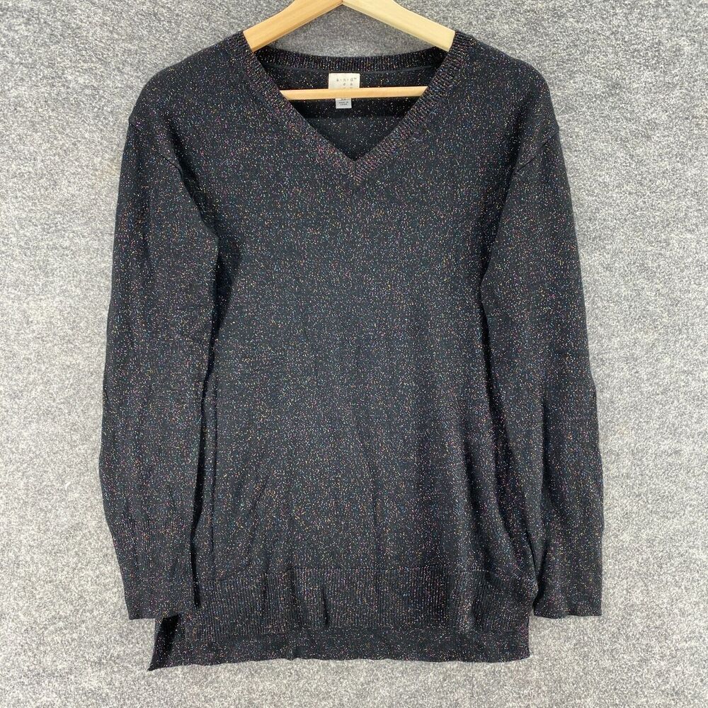 A New Day Sweater Pullover Women XS Black Knit V-Neck Long Sleeve Rayon Casual